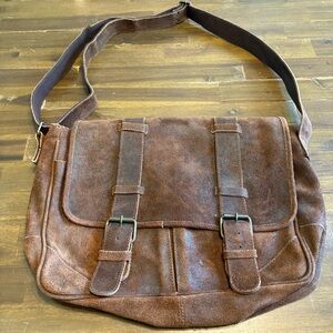 Claire Chase Laredo Messenger Bag Distressed Brown Suede Leather Vintage Flawed